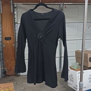 Black Long Sleeve Tunic with Crochet Detail